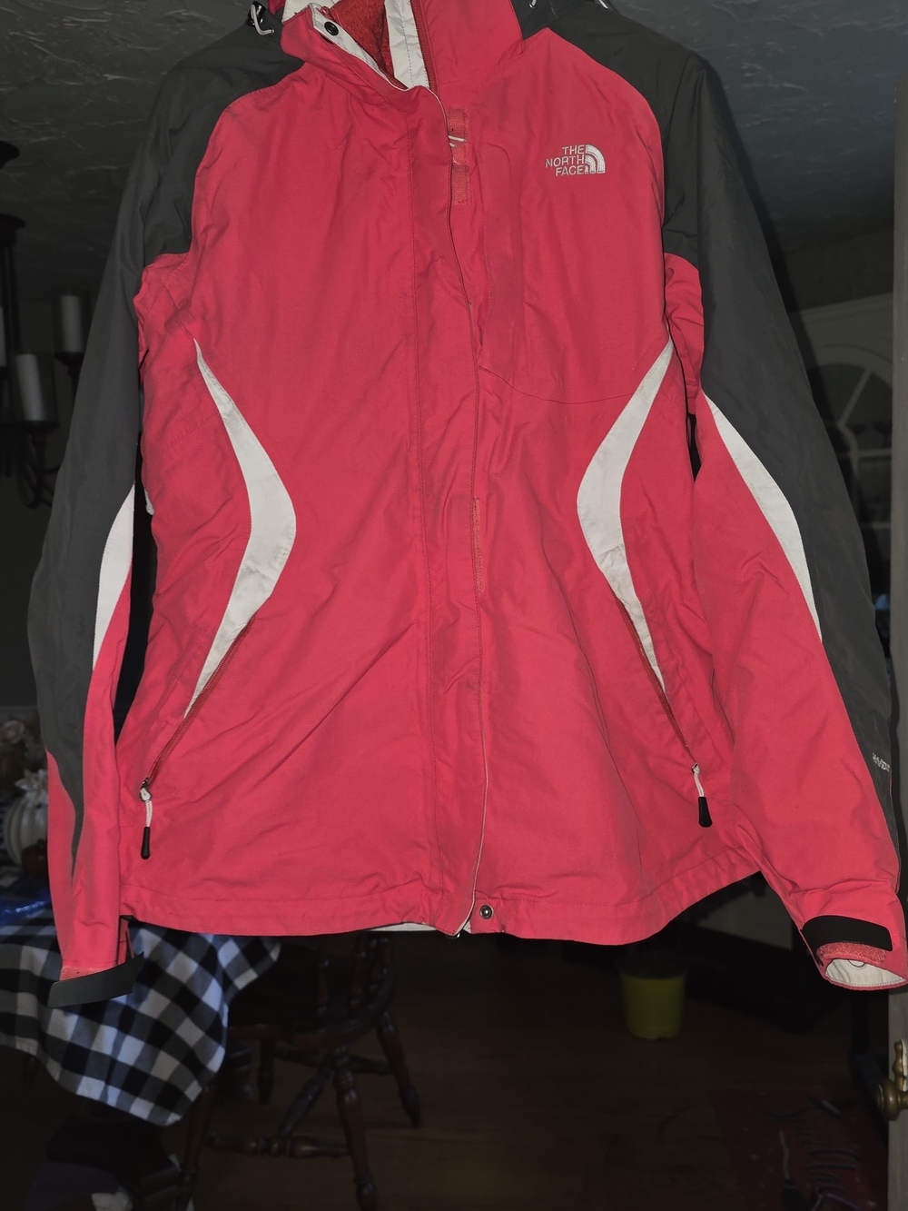 The North Face Women's Pink and Black Ski Jacket with White Accents
